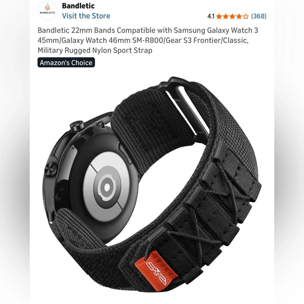 Samsung Galaxy Watch Rugged Nylon Strap Military Grade - Black - Large